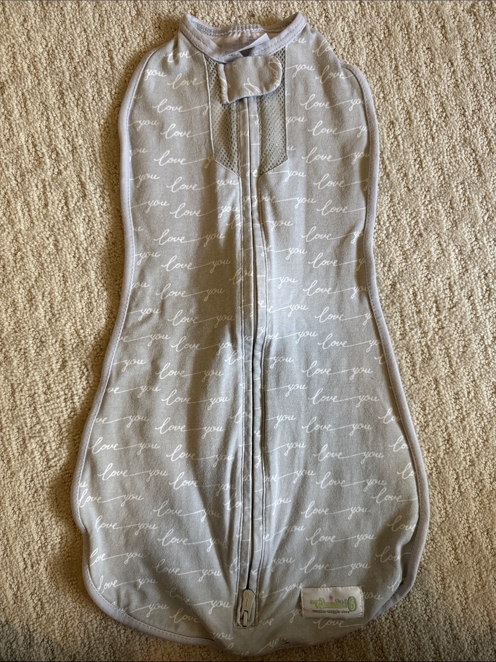 Woombie Love You Gray Swaddle Sleep Sack 0-3 Months Gray Cotton